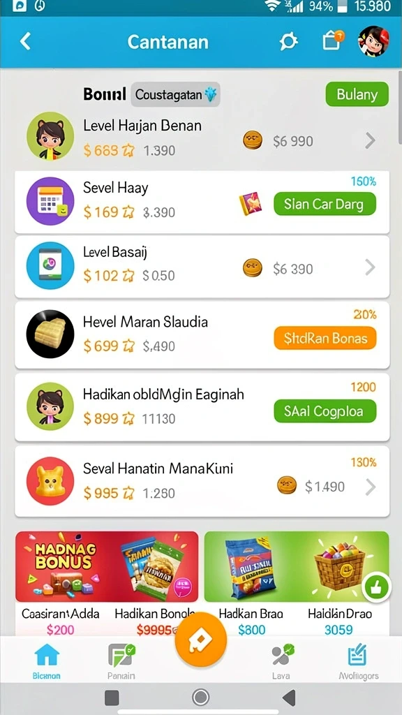 Tampilan level yang beragam dan menantang.
